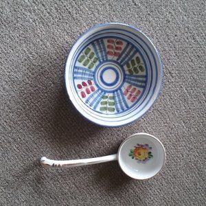Small Hand Painted? Bowl and Condiment Ladle Combo